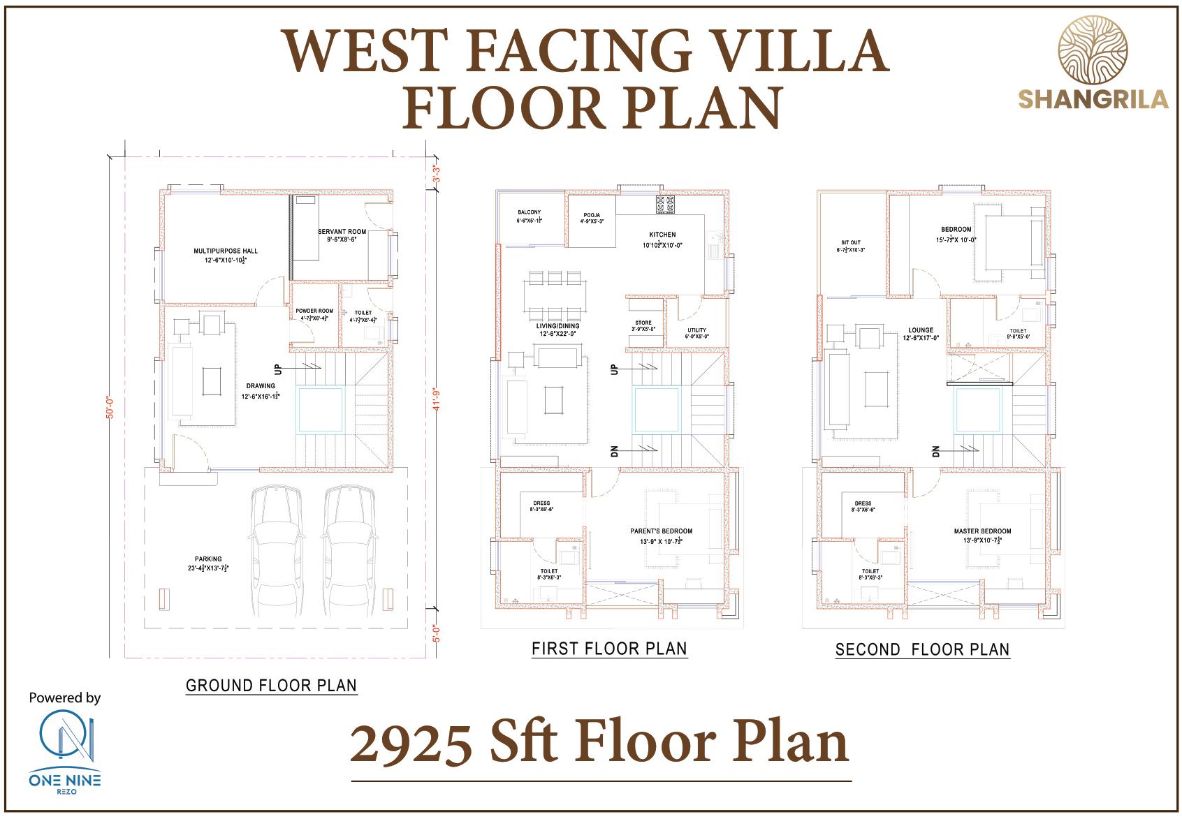 2925 SFT West Facing Floor Plan
